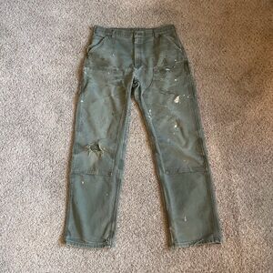 Carhartt B136 MOS Green Double Knee Dungaree Carpenter Pants 36x36 Distressed